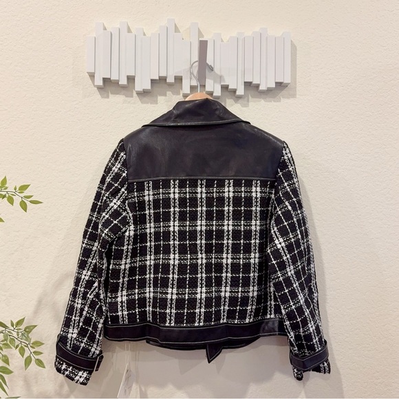 J.ING Faux Leather Collared Tweed Checker Jacket Outwear Black White Size XL NWT - Picture 8 of 10
